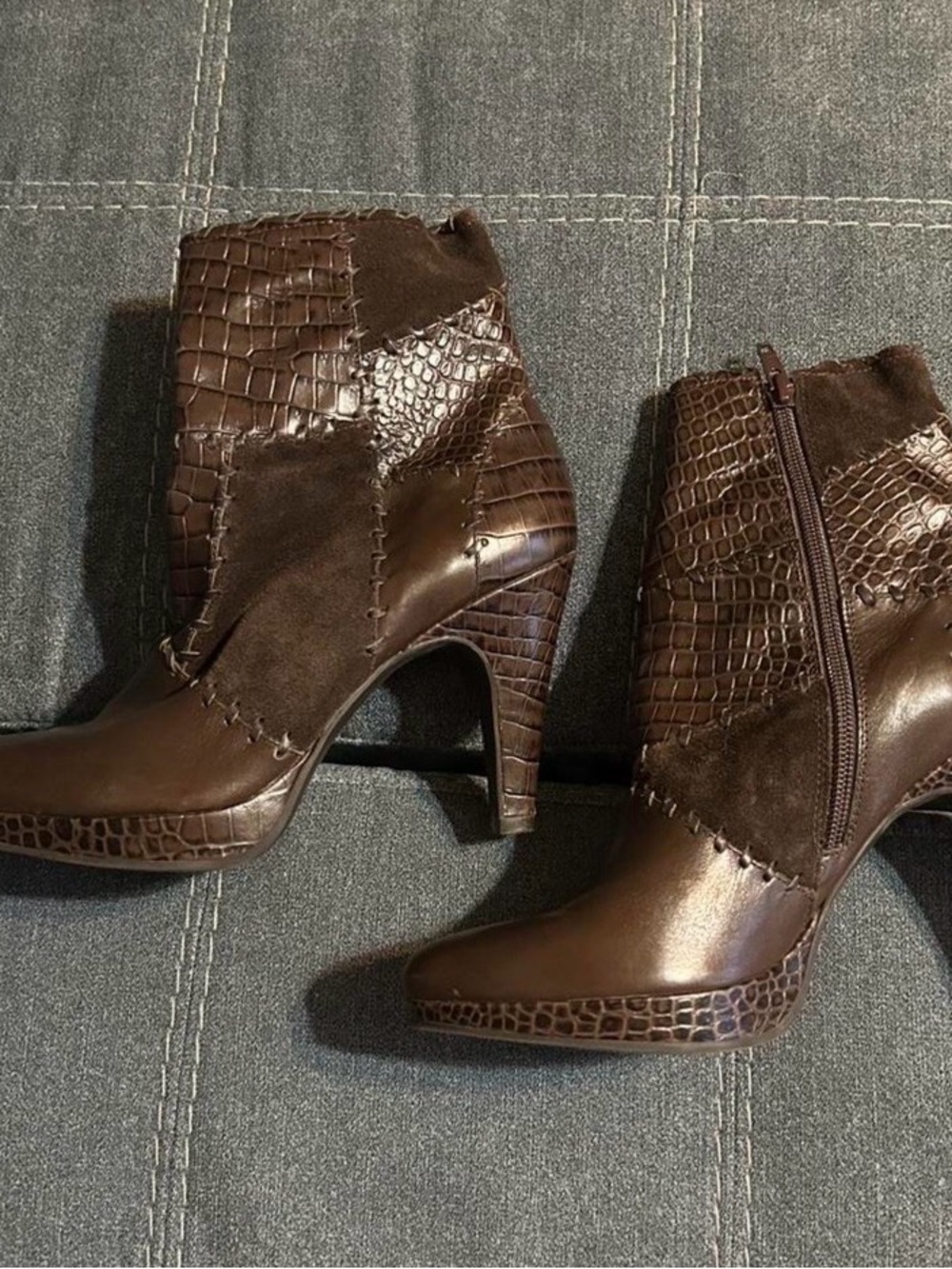 Giani Bernini Dark Brown Patchwork Croc-Textured Ankle Booties